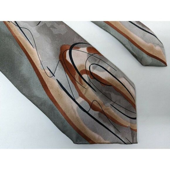 JERRY J GARCIA LIMITED SILK TIE COLLECTION 42 DUCKWORM ALARM GRAY BEIGE 3.75" - Picture 1 of 2